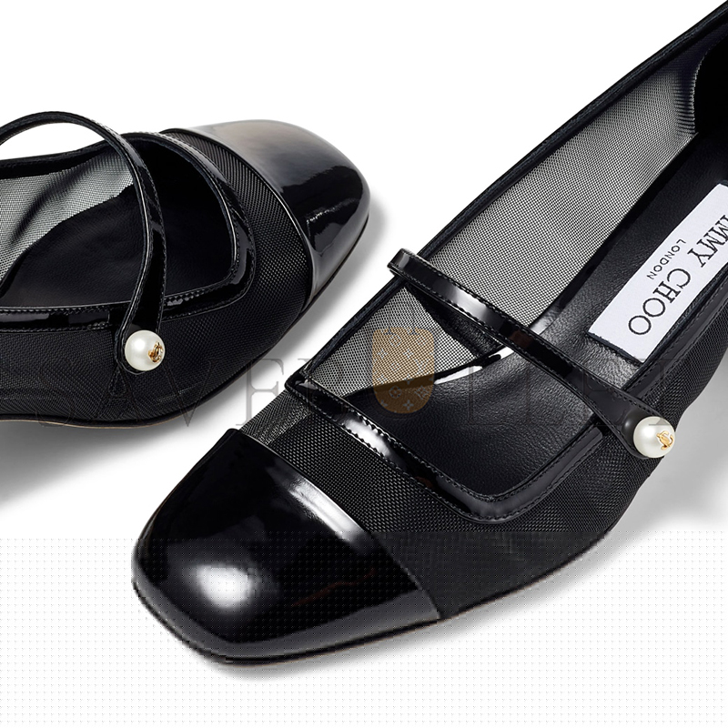 JIMMY CHOO ELISA 45 BLACK PATENT AND MESH PUMPS ELISA45TNX